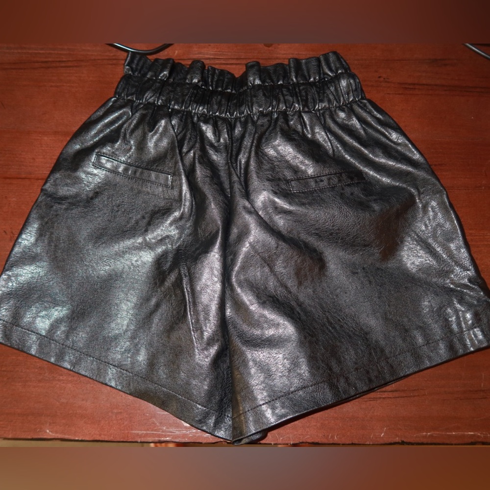 Black Faux Leather Women's Shorts